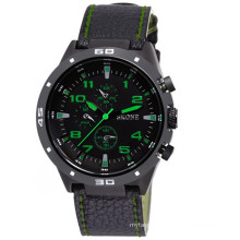 2015 green remark dial leather strap band men watches resistance shock